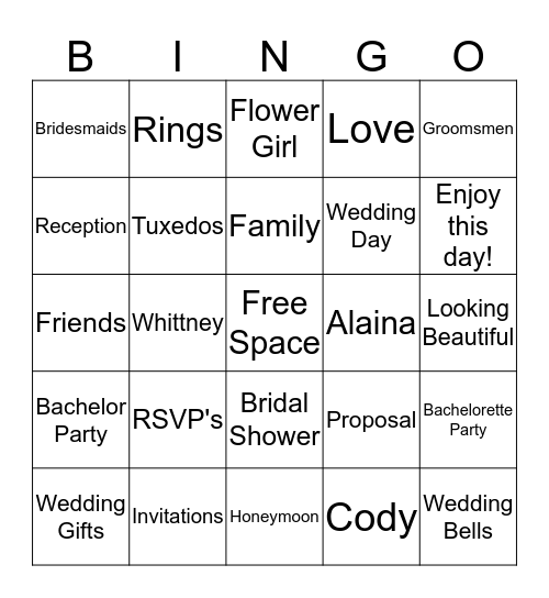 Whittney's Bridal Shower! Bingo Card