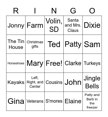 Reunion Bingo Card