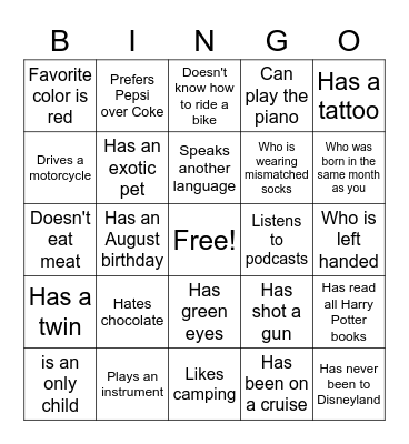 Icebreaker Bingo Card