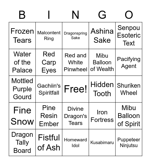 NeptuneNeon's Sekiro Randomizer Bingo Card