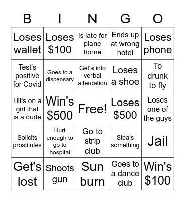 Josh Bachelor Party Bingo Card
