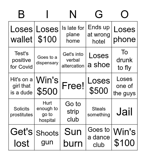 Josh Bachelor Party Bingo Card