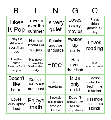 Find Someone Who.. Bingo Card