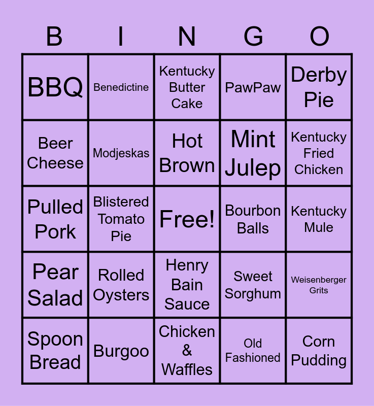 Kentucky Foods Bingo Card