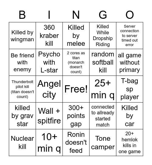 Titanfall 2 bingo Card
