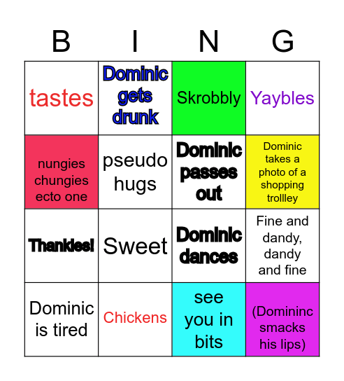 Dominic's Stag do Bingo Card