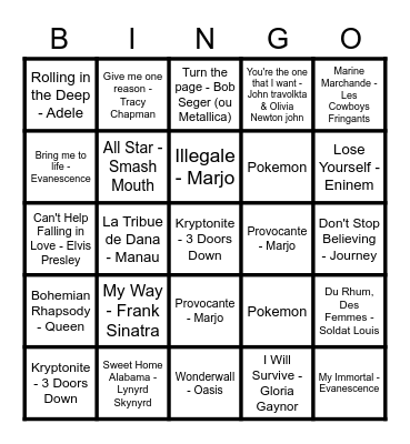 Kara-Bingo du Barrage (Version 1) Bingo Card