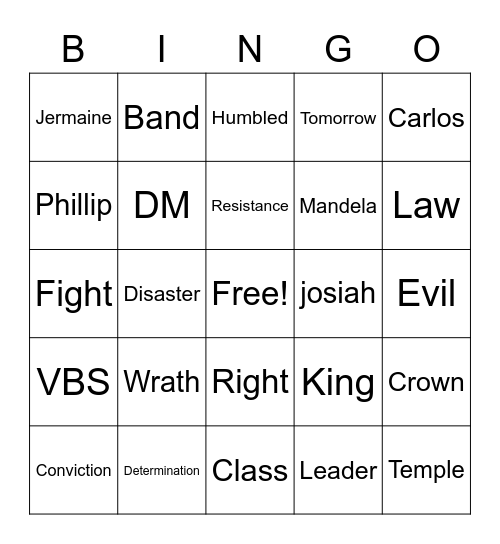 Shy VBS day 2 2022 Bingo Card