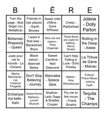 Kara-Bingo du Barrage (Version 1) Bingo Card