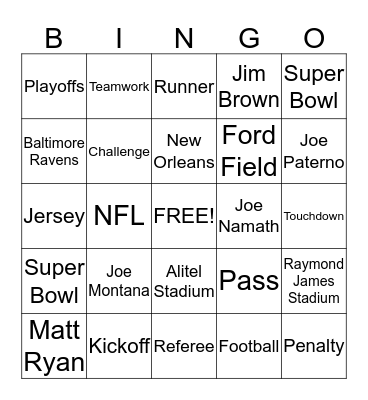 Super Bowl Bingo Card