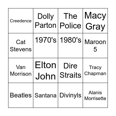Jukebox Bingo Card