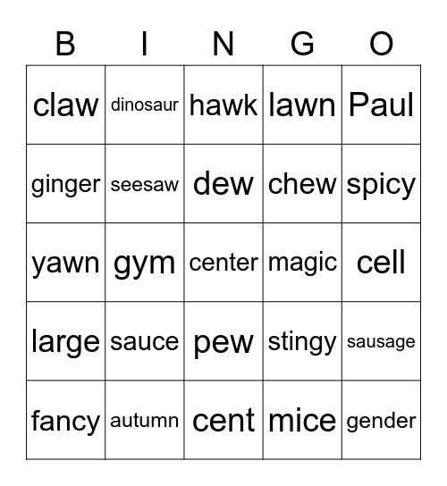 PHONICS Bingo Card