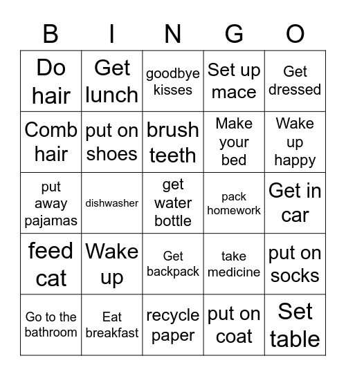 morning Routine Bingo Card