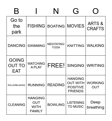 Hobbies and Activities Bingo Card
