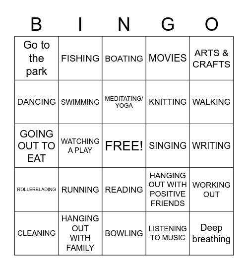 Hobbies and Activities Bingo Card