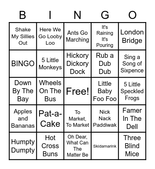 Nursery Rhyme Bingo Card