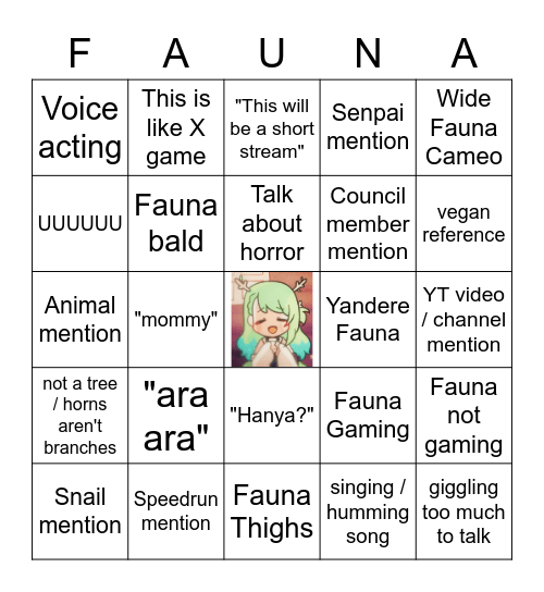 Fauna Bingo! Bingo Card