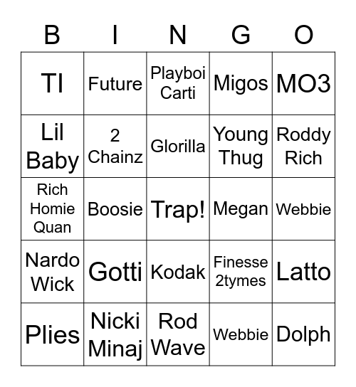 Trap Bingo Card