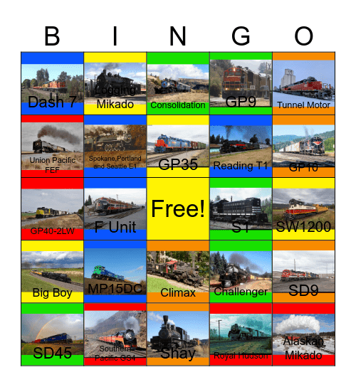 Locomotives of the Northwest Bingo Card