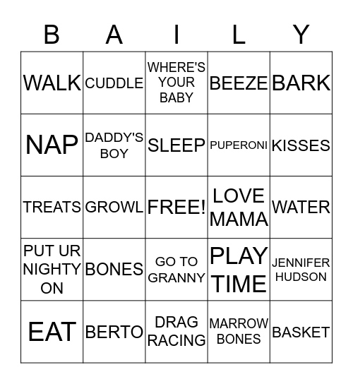 BAILEY'S BIRTHDAY BINGO Card