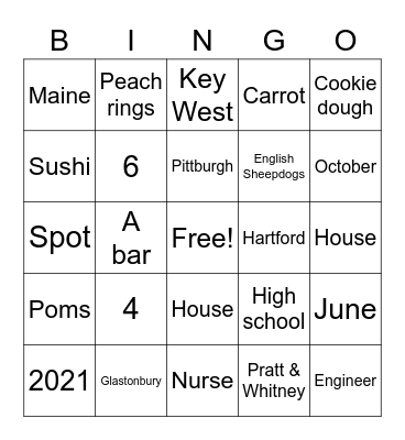 Jada’s Bridal Shower Bingo Card