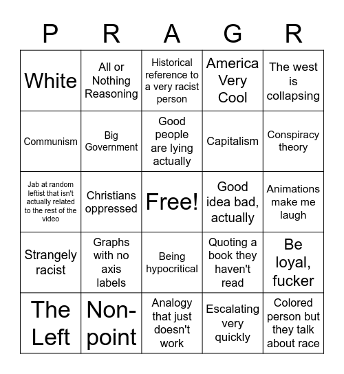 PragerU Bad Bingo Card