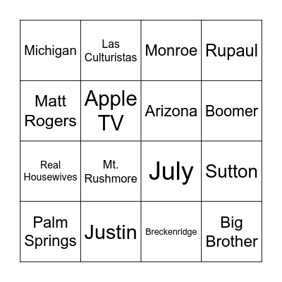 Justin’s Birthday Bingo! Bingo Card
