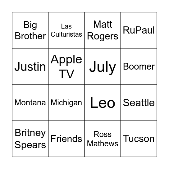 Justin’s Birthday Bingo! Bingo Card
