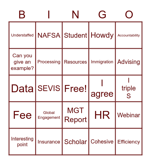 ISSS Staff Retreat Bingo Card