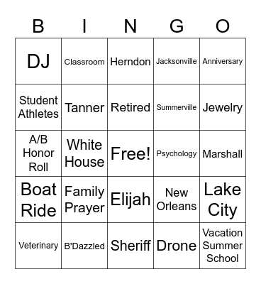 2022 Niblack / Jackson Family Reunion Bingo Card