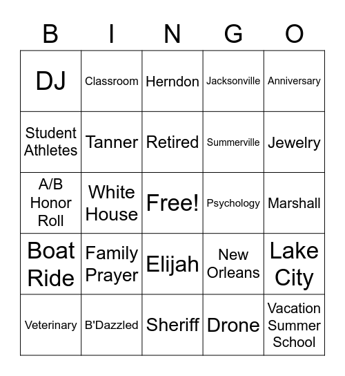 2022 Niblack / Jackson Family Reunion Bingo Card