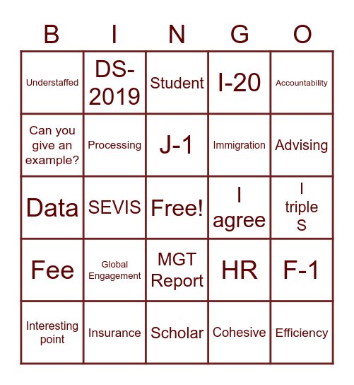 ISSS Staff Retreat Bingo Card