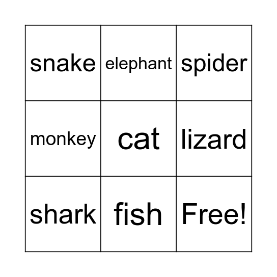 Animals Bingo Card