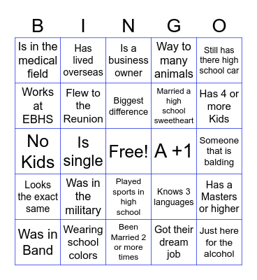 EBHS Reunion 2010-2012 Bingo Card
