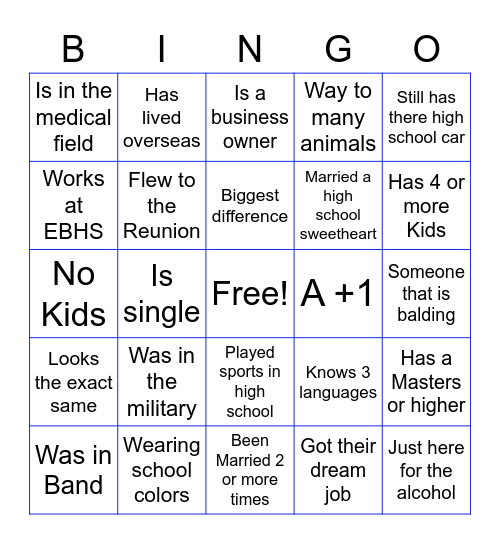 EBHS Reunion 2010-2012 Bingo Card