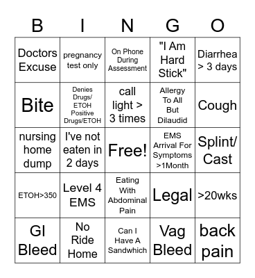 ER Bingo Card