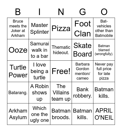 Batman vs TMNT Bingo Card