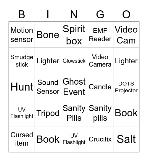 Phasmo Bingo Card