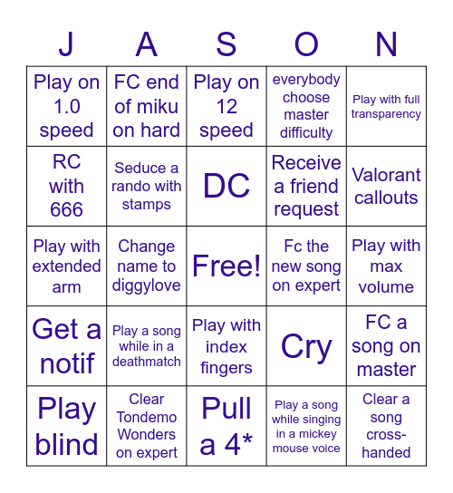 Weenie Pjsekai Co-op Experience Bingo Card