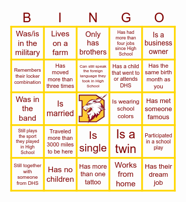 DHS Class of '02 Bingo Card