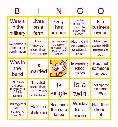 DHS Class of '02 Bingo Card