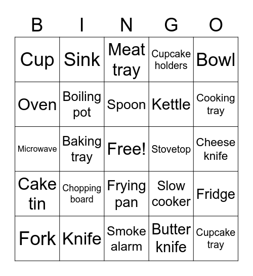 Equiptment in the Kitchen Bingo Card