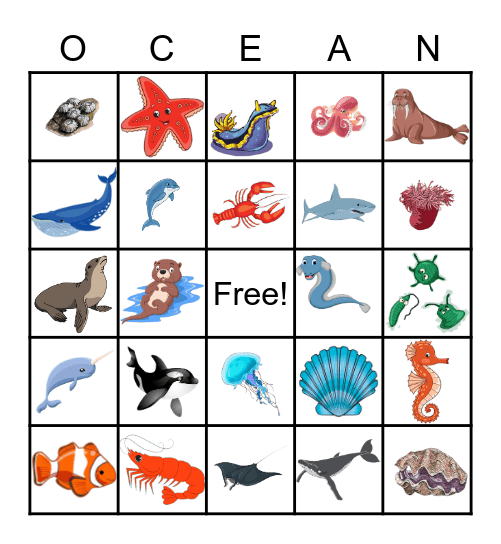 Ocean Animals Bingo Card