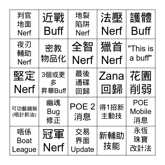 hfok 3.19 預測 Bingo Card
