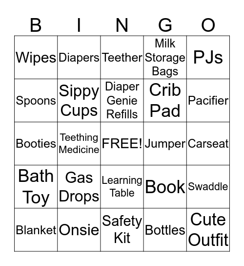 Janell's Baby Shower Bingo Card