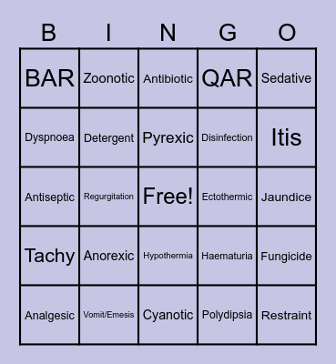 Animal Industry Terminology Bingo Card