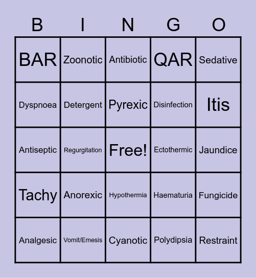Animal Industry Terminology Bingo Card
