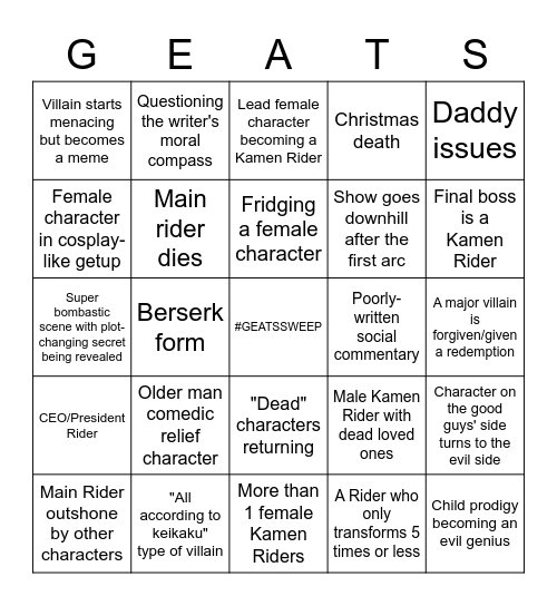geats Bingo Card