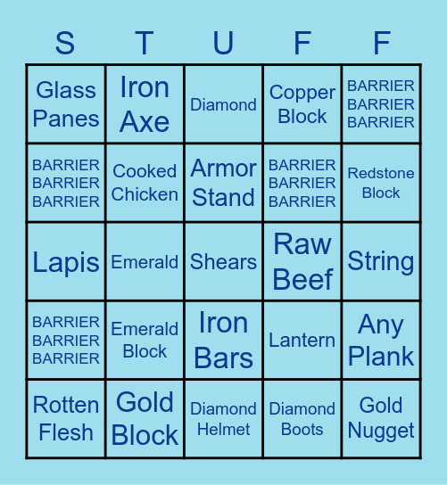 Minecraft Check Off Thing Bingo Card