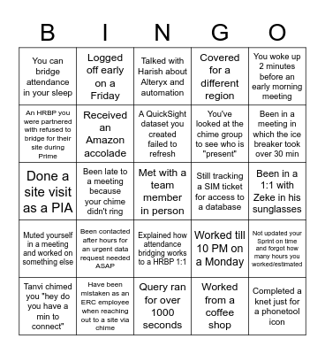 PIA Bingo Card